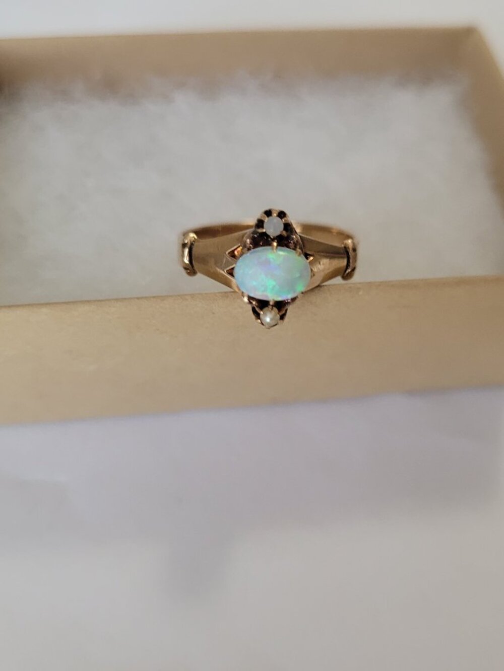 Opal Gold Antique Ring Seed Pearls Victorian October Birthstone 10k - Picture 5 of 16